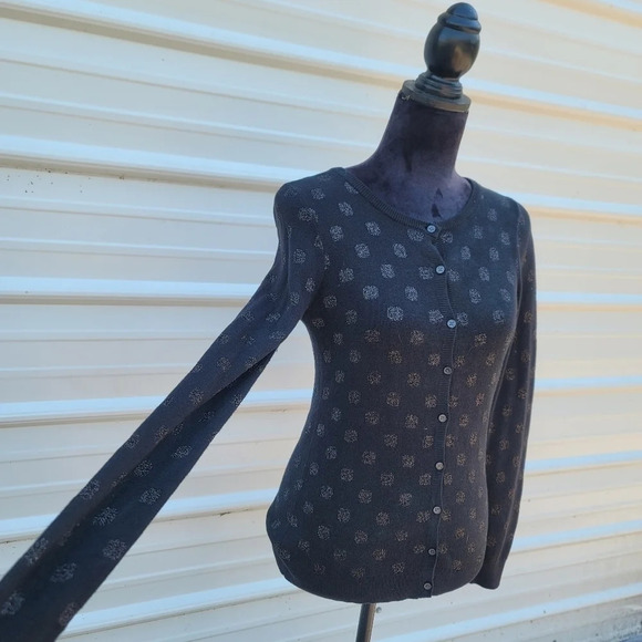 Old Navy Black Metallic Polka Dot Cardigan Sweater Women’s Cotton Blend Sz XS - Picture 7 of 8